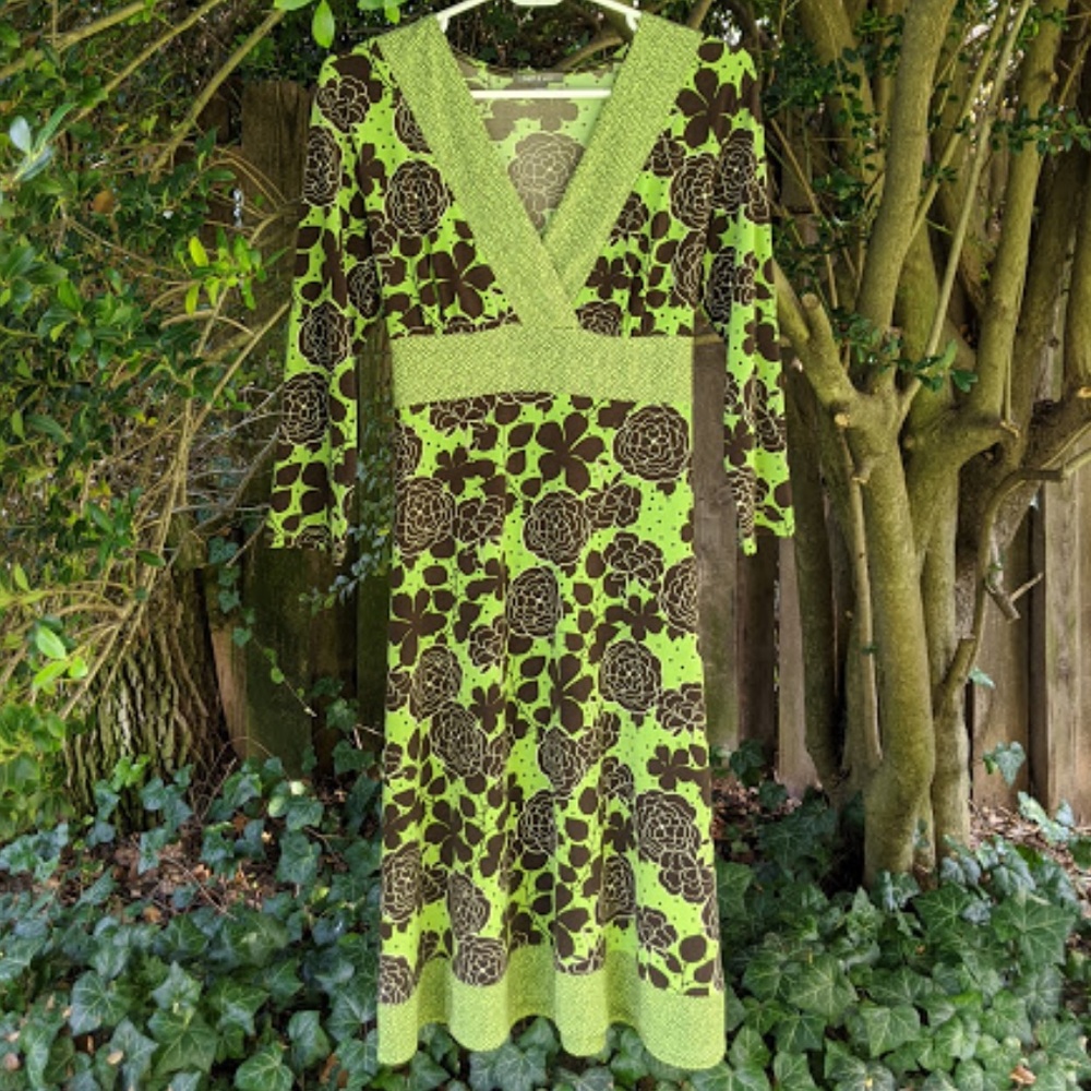 Green and Black Floral Kimono-Style Dress
